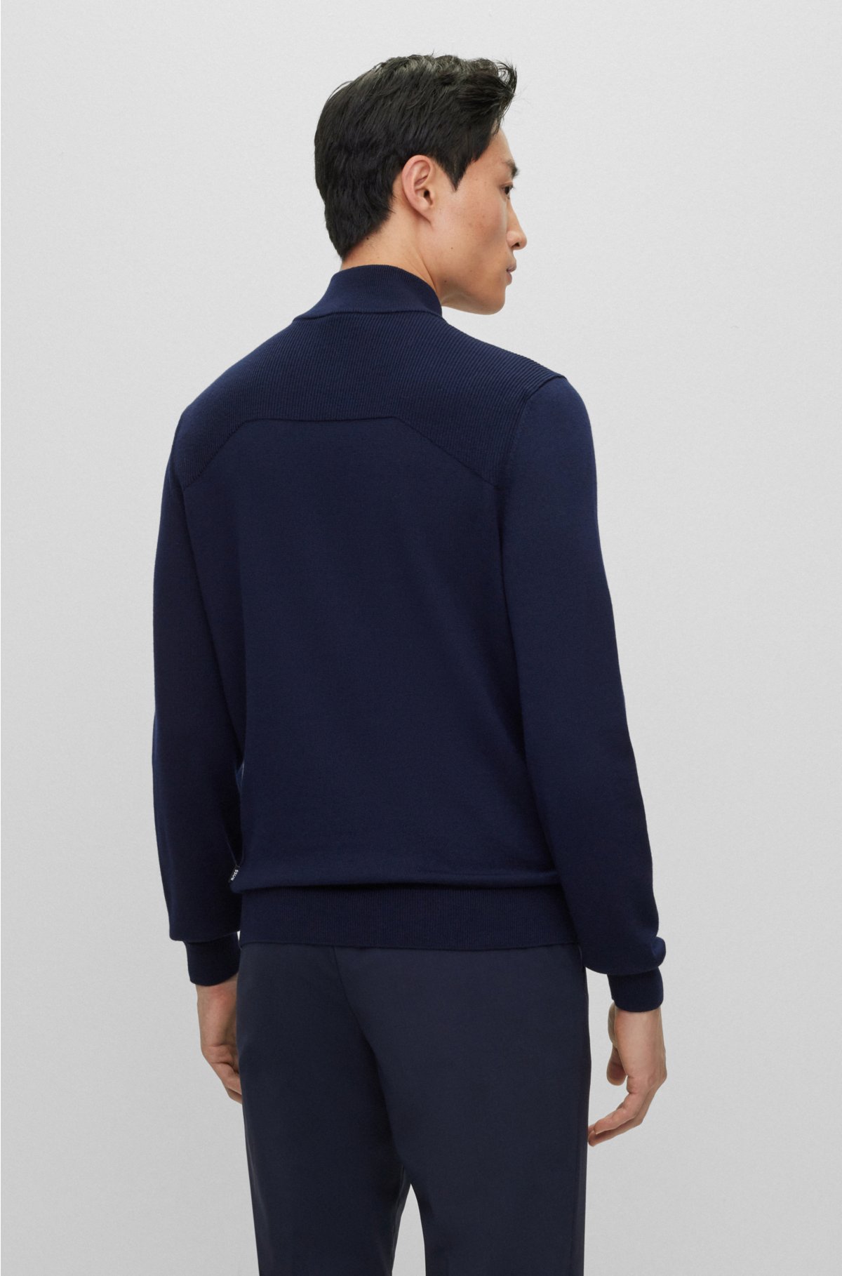 Regular-fit sweater with zip neckline, Dark Blue