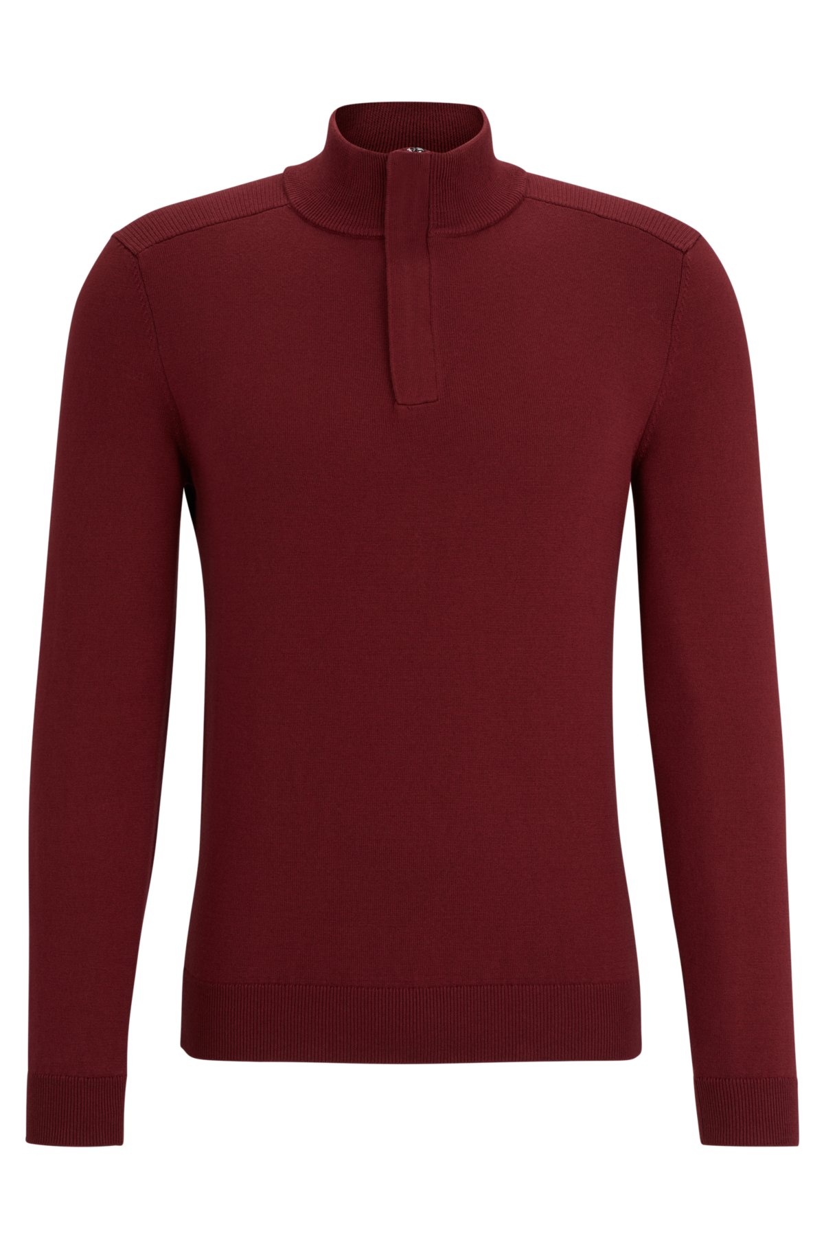 Regular-fit sweater with zip neckline, Dark Red