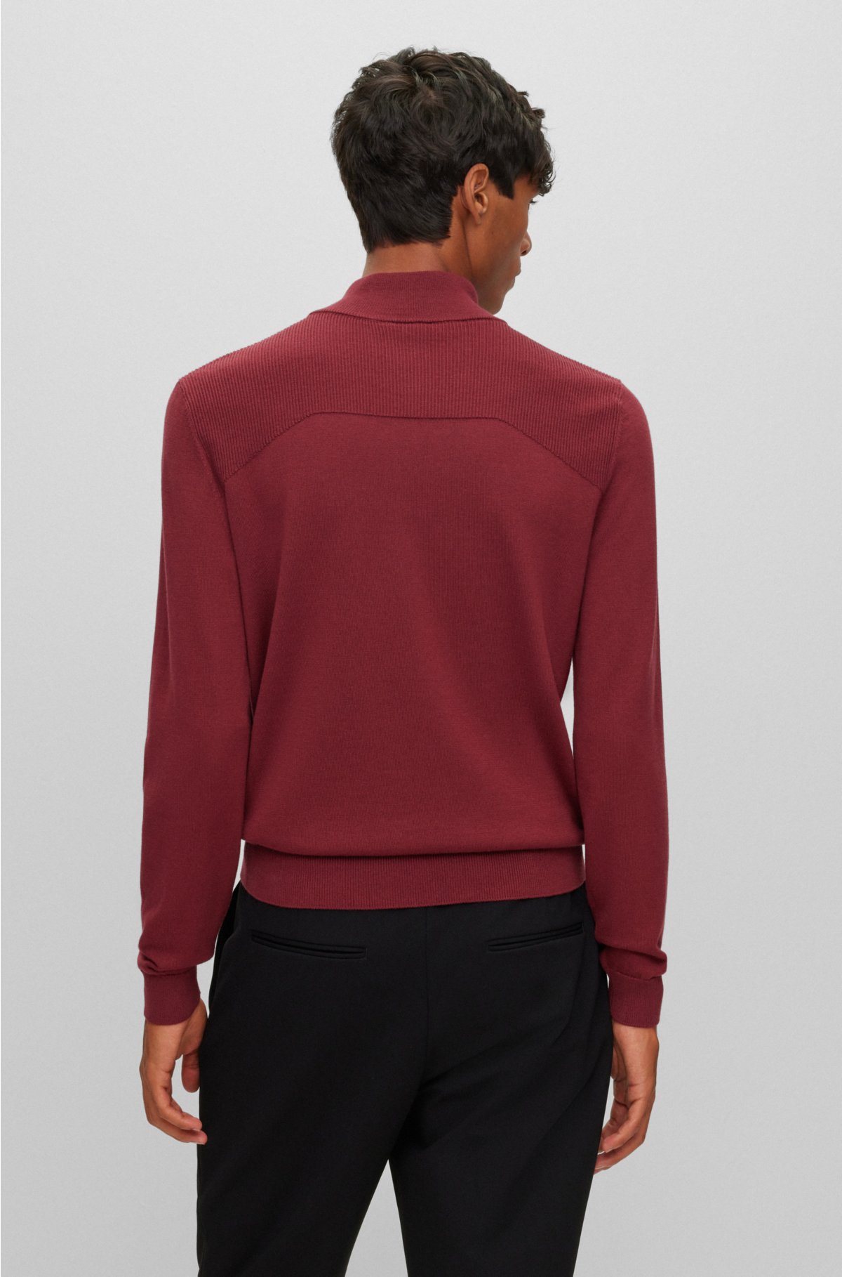 Regular-fit sweater with zip neckline, Dark Red