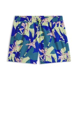Quick-dry swim shorts with all-over print, Light Green