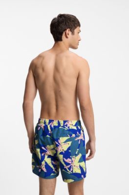 Quick-dry swim shorts with all-over print, Light Green