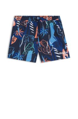 Ba&ntilde;ador tipo shorts de secado r&aacute;pido con estampado integral, Azul oscuro