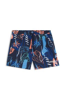 Ba&ntilde;ador tipo shorts de secado r&aacute;pido con estampado integral, Azul oscuro