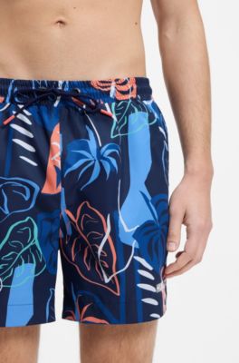 Ba&ntilde;ador tipo shorts de secado r&aacute;pido con estampado integral, Azul oscuro