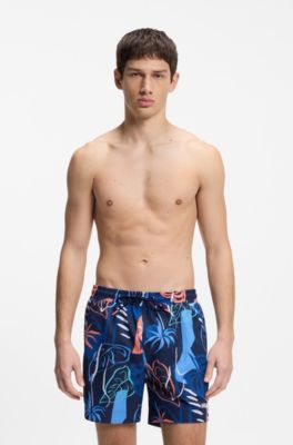 Ba&ntilde;ador tipo shorts de secado r&aacute;pido con estampado integral, Azul oscuro