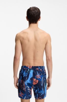 Ba&ntilde;ador tipo shorts de secado r&aacute;pido con estampado integral, Azul oscuro