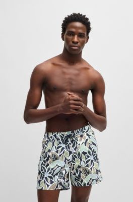 Ba&ntilde;ador tipo shorts de secado r&aacute;pido con estampado integral, Azul oscuro