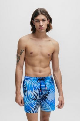 Ba&ntilde;ador tipo shorts de secado r&aacute;pido con estampado integral, Azul