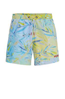 Shop Hugo Fully Lined Swim Shorts With Seasonal Print In Light Yellow