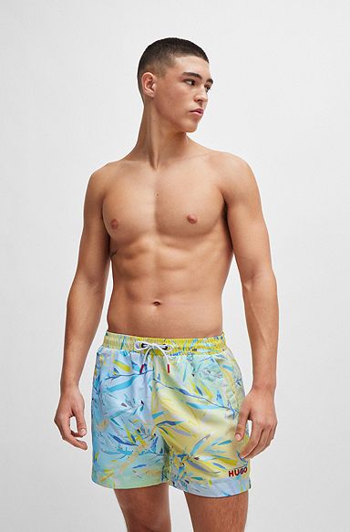 Fully lined swim shorts with seasonal print, Light Yellow
