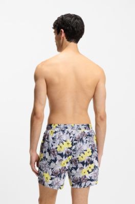 Quick-dry swim shorts with all-over print, Light Yellow