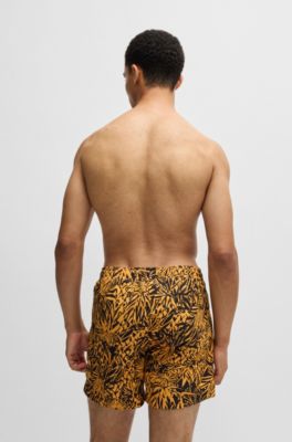 Ba&ntilde;ador tipo shorts de secado r&aacute;pido con estampado integral, Naranja
