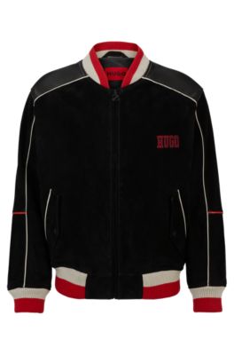 Shop Hugo Relaxed-fit Bomber Jacket With Sporty Logos In Black
