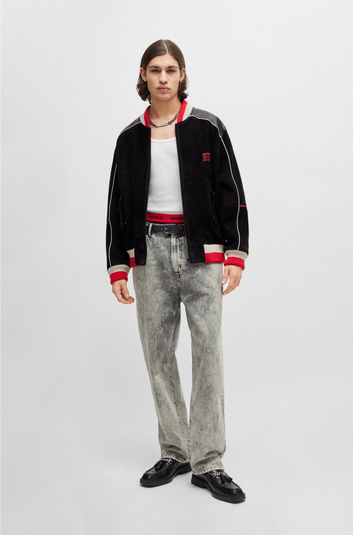 HUGO - Relaxed-fit bomber jacket with sporty logos