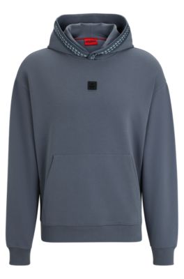 Hugo Relaxed-fit Stretch-cotton Hoodie With Chain-detail Tape In Light Blue