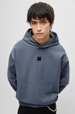 Sudadera con capucha relaxed fit en algod&oacute;n el&aacute;stico con detalle de cadena, Celeste