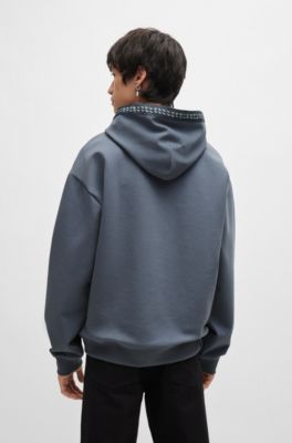 Sudadera con capucha relaxed fit en algod&oacute;n el&aacute;stico con detalle de cadena, Celeste