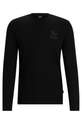 Shop Hugo Boss Interlock-cotton Regular-fit T-shirt With Special Artwork In Black