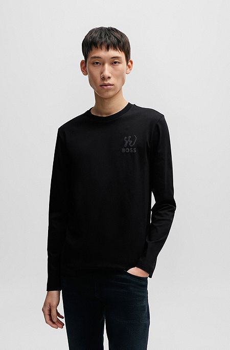 Interlock-cotton regular-fit T-shirt with special artwork, Black