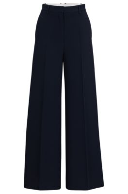 Hugo Boss High-waisted Relaxed-fit Trousers With Wide Leg In Dark Blue