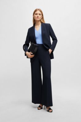 High-waisted relaxed-fit trousers with wide leg, Dark Blue