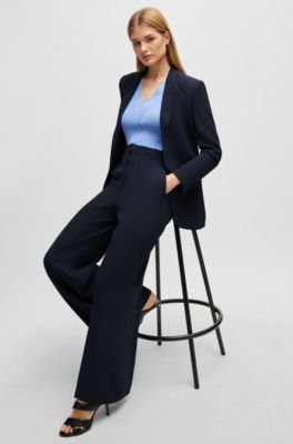 High-waisted relaxed-fit trousers with wide leg, Dark Blue