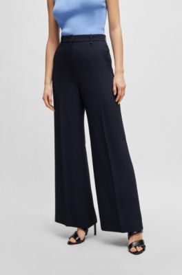 High-waisted relaxed-fit trousers with wide leg, Dark Blue
