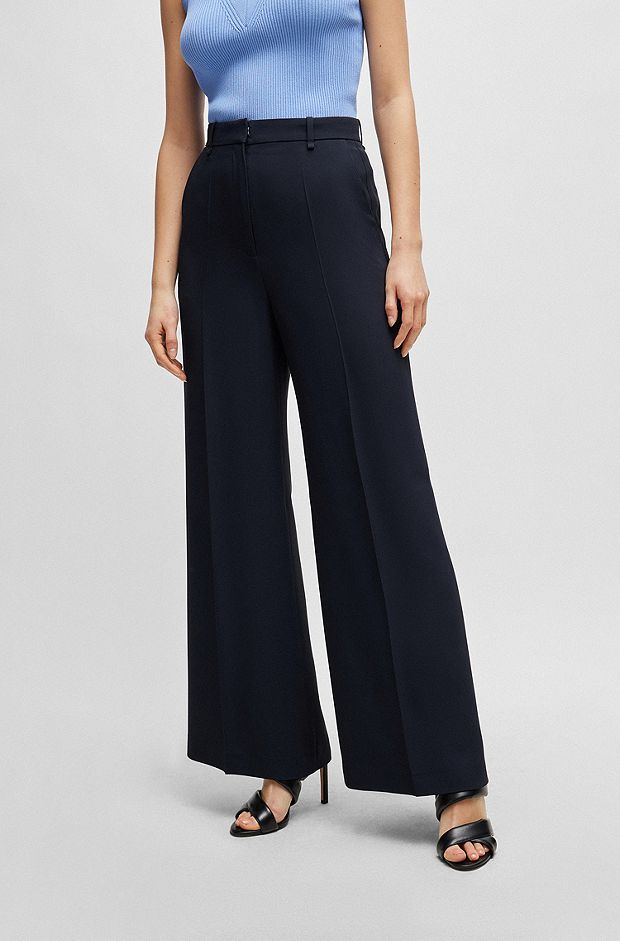 Buy Women Blue Solid Formal Trousers Online - 164016