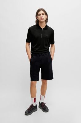 Stretch-cotton relaxed-fit shorts with stacked logo, Black