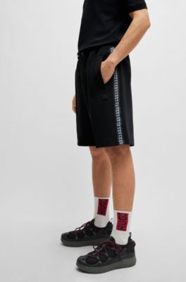 Stretch-cotton relaxed-fit shorts with stacked logo, Black