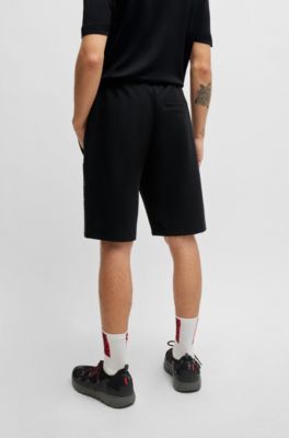 Stretch-cotton relaxed-fit shorts with stacked logo, Black