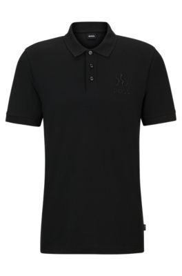 Shop Hugo Boss Mercerized-cotton Polo Shirt With Special Artwork In Black