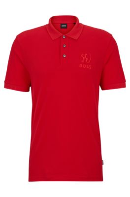Shop Hugo Boss Mercerized-cotton Polo Shirt With Special Artwork In Red