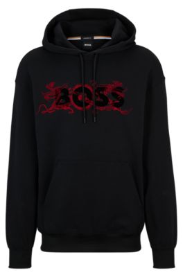 BOSS - Interlock-cotton regular-fit hoodie with special artwork