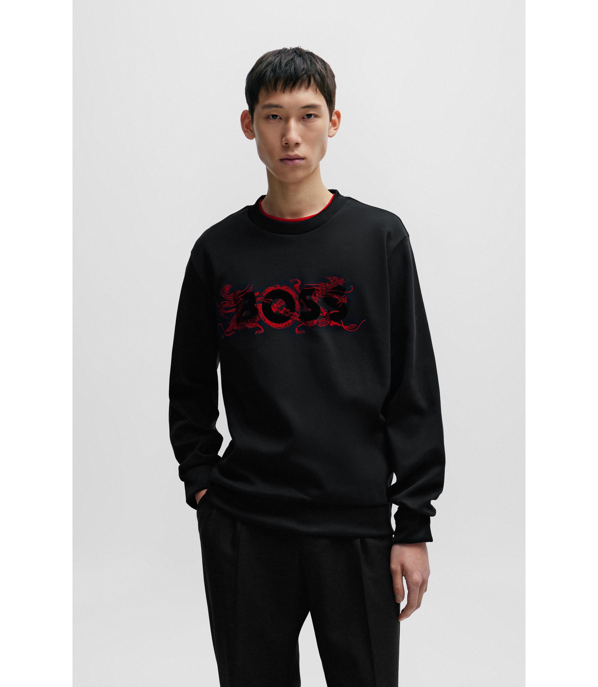 【新品タグ付き】HUGO BOSS スウェット HUGO - Stretch-cotton regular-fit sweatshirt with stacked