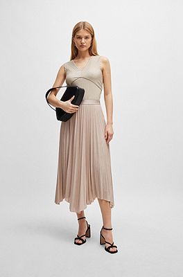 BOSS - Sleeveless jersey top with V neckline and plissé pleats