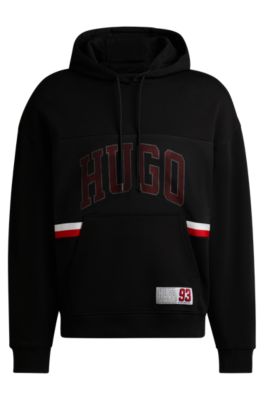 Shop Hugo Cotton-terry Relaxed-fit Hoodie With Sporty Logo In Black