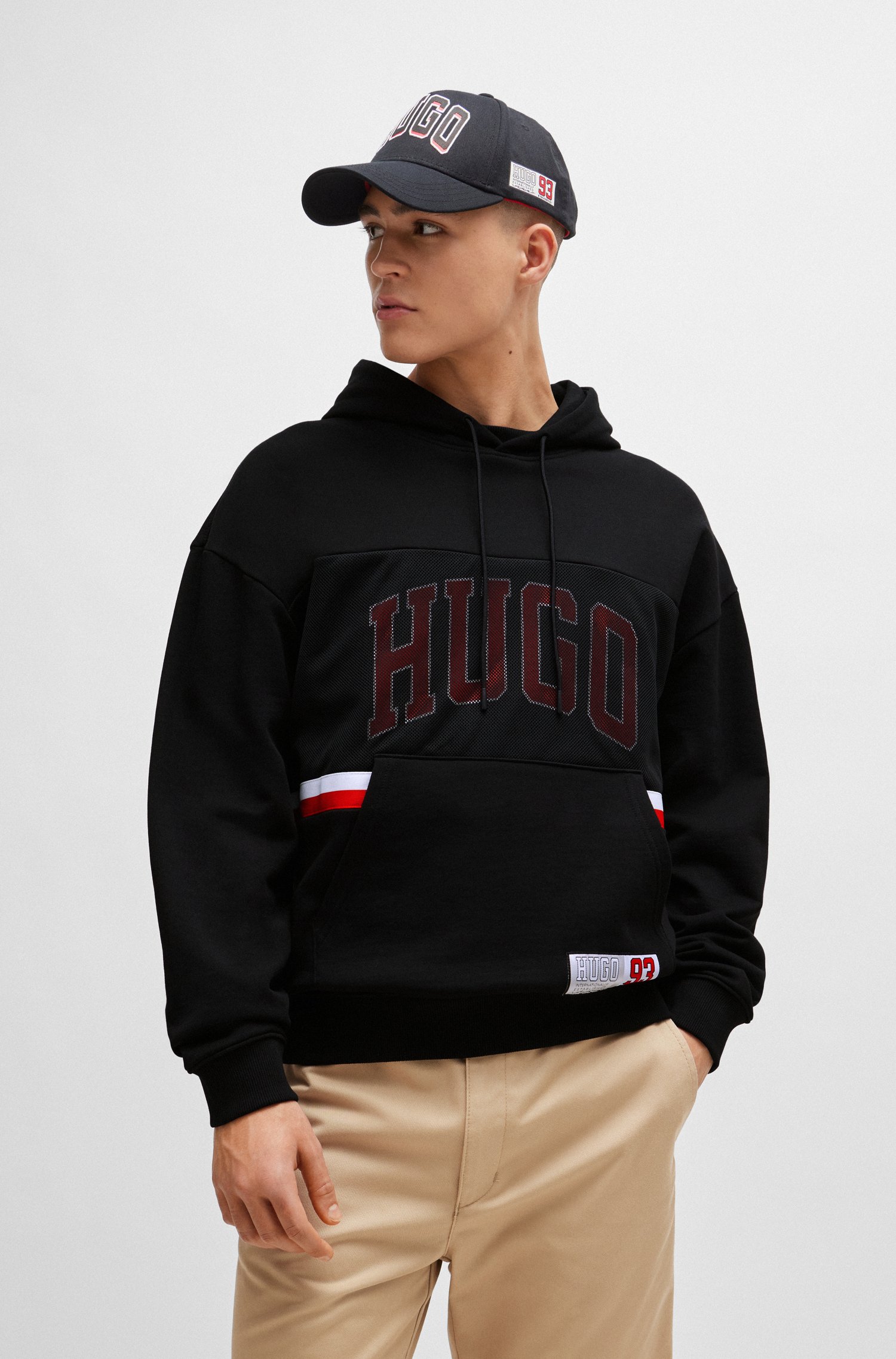 Cotton-terry relaxed-fit hoodie with sporty logo
