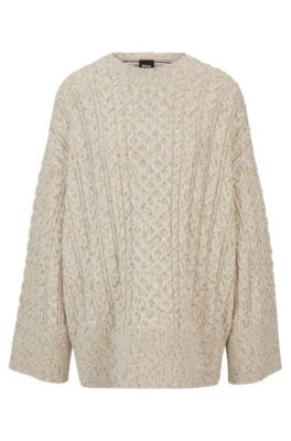 Shop Hugo Boss Wool-blend Sweater With Cable-knit Structure In White