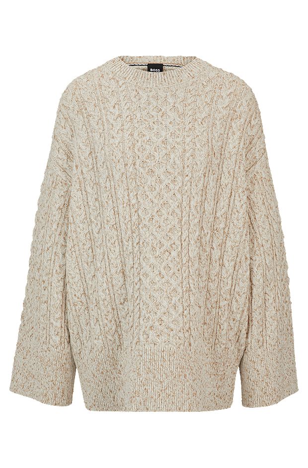 Wool-blend sweater with cable-knit structure, White
