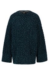 Wool-blend sweater with cable-knit structure, Dark Blue