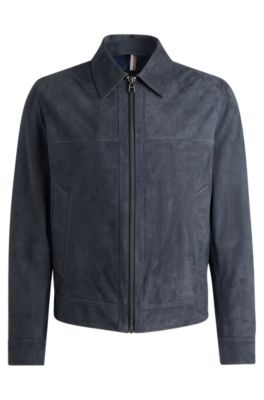 BOSS Regular fit jacket in suede Dark Blue