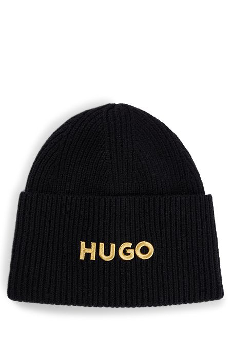 Logo-embroidered beanie hat in a virgin-wool blend, Black