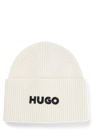 Logo-embroidered beanie hat in a virgin-wool blend, White