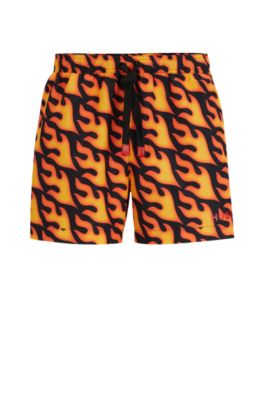 Hugo Swim Shorts With Flame Print And Logo In Red