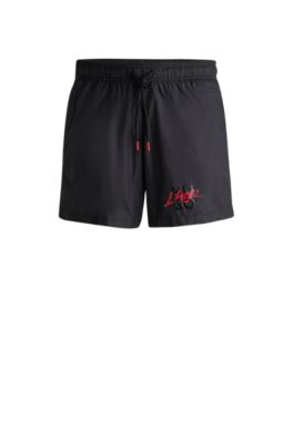 Hugo Boss Fully Lined Swim Shorts With Stacked Logo In Black