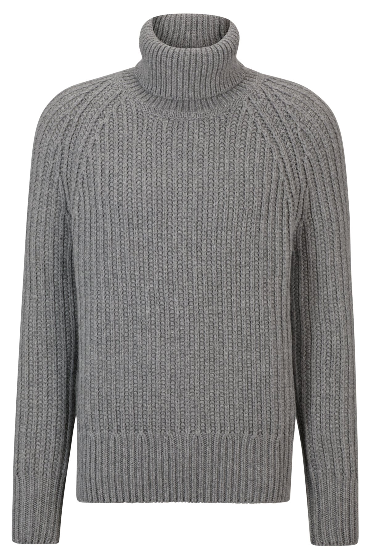 Rollneck sweater in virgin wool and cashmere, Silver