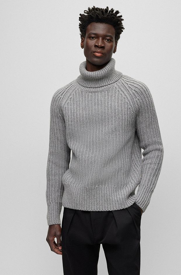 Rollneck sweater in virgin wool and cashmere, Silver
