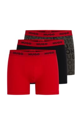 Hugo Three-pack Of Stretch-cotton Boxer Briefs With Logo Waistbands In Dark Grey