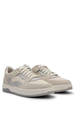 Shop Hugo Lace-up Trainers In Faux Leather And Suede In White